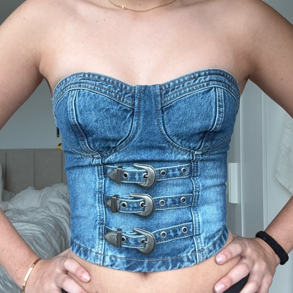 Guess Denim Bustier Crop Top